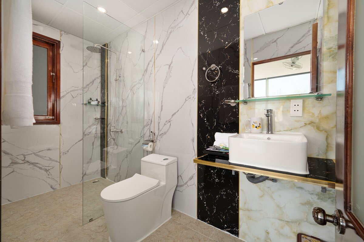 Private bathroom with glass shower